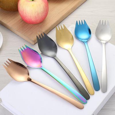 China Viable Reusable Golden Fork and Spoon Stainless Steel Salad Spoon Baby Ice Cream Spoon for sale