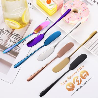 China Blue Black Silver Japanese Spreader Viable Custom Wedding Favor Gold Rainbow Metal Stainless Steel Butter Knife for sale