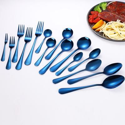 China 1010 Sustainable Wholesale Spoon And Fork Stainless Steel Cutlery Set Blue Modern Cutlery for sale