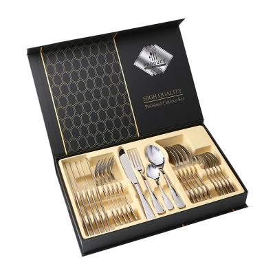 China Manufacturer Wholesale 24pcs Gift Stainless Steel Gold Cutlery Viable Wedding Set for sale