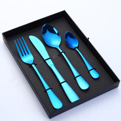 China Sustainable Wedding Kitchen Restaurant Stainless Steel Gold Reusable Cutlery Sets With Gift Box for sale