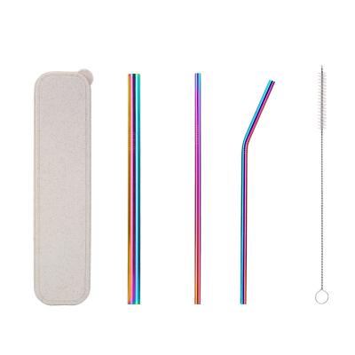 China Viable Approved Colorful Metal Straw Set With Box Packaging / High Quality Reusable Stainless Steel Straw And Brush Set for sale