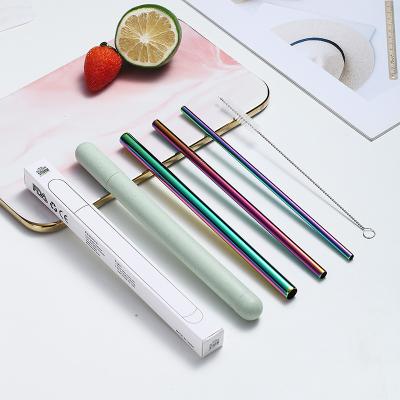 China Sustainable Fruit Juice, Milk Tea, Cola, Reusable Stainless Steel Straws Straight With Brush 3 Piece Set for sale