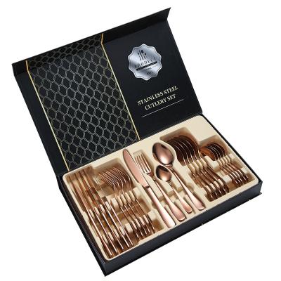 China Sustainable 24 Pieces Rainbow Stainless Steel Cutlery Set Wedding Forks Spoons Knives Cutlery Combo Set Luxury Cutlery Set Royal for sale