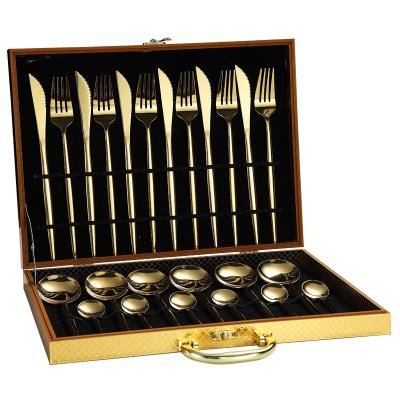 China Sustainable Modern Wedding Party Cutlery Gift Box Stainless Steel Luxury Wooden 24 Pcs Flatware Sets for sale