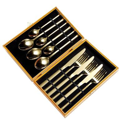 China Eco 12pcs 18/10 Cutlery Set Stainless Wedding Box Reusable Gold Flatware Set Reusable for sale