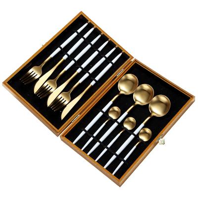 China 12PCS Portugal Cutlery Set Gift Viable Gold Reusable Cutlery Set With Box Cutlery With Steak Knife for sale