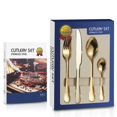 China 1010 Viable 16 Piece Cutlery Set Cutlery Set Ith Box Fork Knife And Spoon Flatware Set Stainless Steel Gold Cutlery for sale