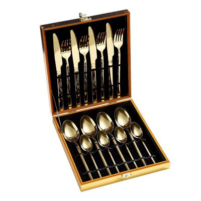 China Sustainable 16pcs rosegold modern cutlery set with gift box flatware set stainless steel for sale