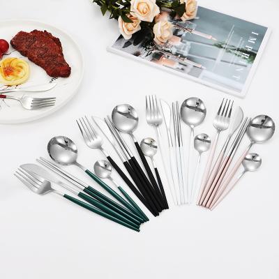 China Wholesale Stainless Steel Cutlery Set 5 Pcs Viable Cutlery Color Spray Painting Dinner Tea Fork Knife Spoon Chopsticks for sale