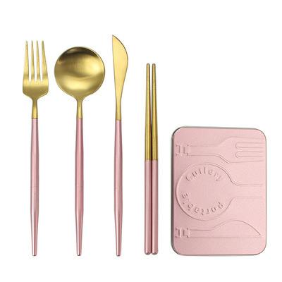 China Viable Pocket of Four PCS Portugal Matte Gold Foldable Detachable Cutlery for sale