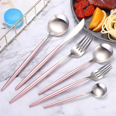 China Low MOQ Wholesale Viable Stainless Steel Metal Spoon Fork Knife Flatware Cutlery Set for sale