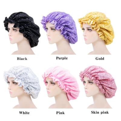 China Nice To Keep Warm Luxury Satin Designer Hair Care Ladies Brown Sleep Hats Satin Adjustable Night Caps And Durags for sale