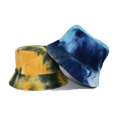 China Central Institute of Sun Protection Statistics tie-dye corduroy bucket hats spring and autumn women's double-sided hats tend Sun hats for sale