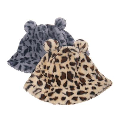 China Keep Warm Leopard Print Bear 2021 New Winter Hats Where Ear Plush Bucket Hats Lovely Keep Warm Fedora Hats for sale