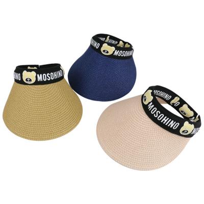 China Straw Hat Korean Fashion Ins Summer Cute Empty Top Hats Pattern Bear Sun Protection Outdoor Beach Hat for sale