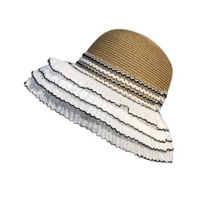 China Sun Protection Sun Hats Female Summer Sun Hat European and American Hepburn Style Pleated Flower Side Straw Hat Seaside Vacation Beach for sale