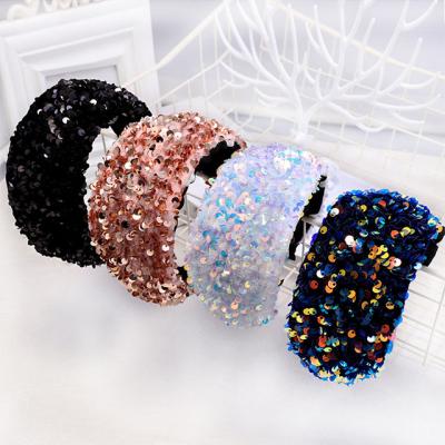 China European and American style Yiwu hair accessories 2020 shiny sequins wide edge headband hair accessories women for sale