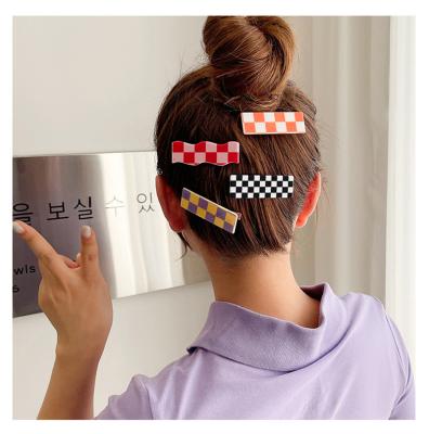 China New Sweet Checkerboard Hair Clip For Girls Soft Wild Wave Hairpins Bangs Color Plaid Hair Accessories for sale