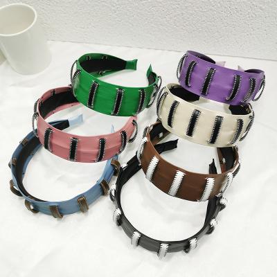 China European and American Style 6 Colors Solid Color Leather Headband Designer Headband 2020 PU Ladies Headband for sale