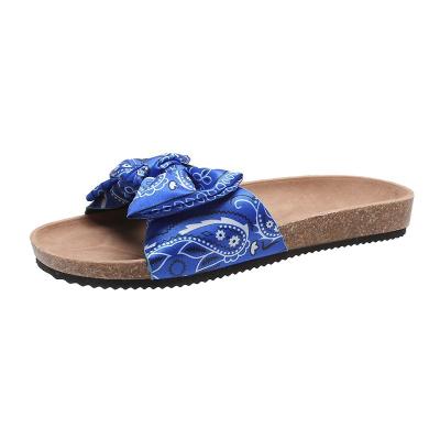 China LIGHTWEIGHT Shoe Women Arch Support Cork Straps Fabric Printing Bow Slip On Sandals for sale