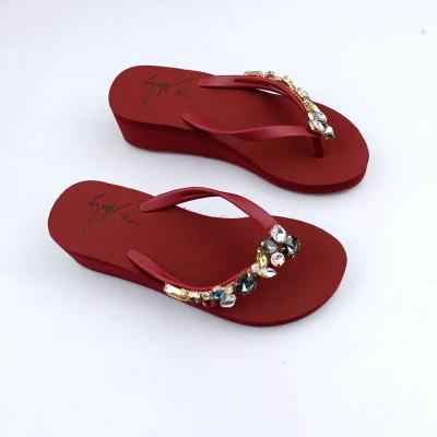 China Fashion\Comfortable\Gems Charms Wedges Colorful Rhinestone Diamond Women Flip Flop For Beach Wedding for sale