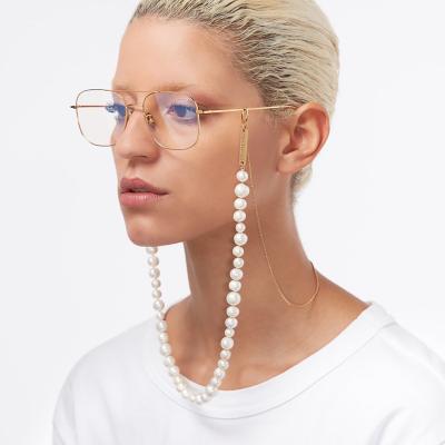 China Metal Eyewear Accessories Gold Pearl Chain For Sun Glass Rope Necklace Pearl String Eye Glasses Sunglasses Chain With Hook for sale