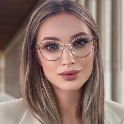 China Anti Blue Light Blocking Glasses 2021 Newest Anti-blue Light Glasses Shape Metal Two Color Flat Mirror Online Startlets Cateye Optical Frames for sale