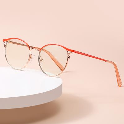 China Blue Light Blocking Optical Glasses Frames Women Eyewear Frame Porcelain Eyewear Metal Round Cat Eye Glasses for sale