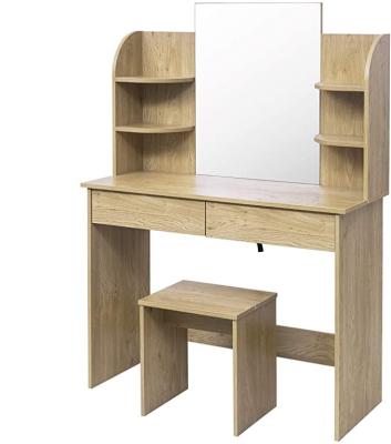 China Foldable Dressing Table Oak With A Large Mirror Makeup Vanity Table Bedroom Dresser for sale