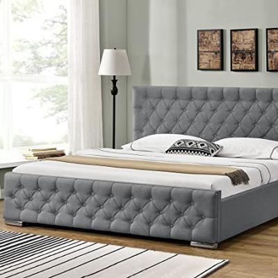 China Modern storage bedroom bed the latest high quality luxury gray fabric storage headboard furniture double for sale