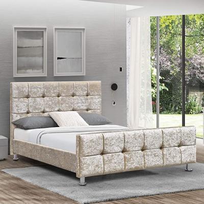 China Frame Modern Bedroom Furniture Headboard Fabric Upholstered Double Bed 4 Bed Sq. Ft. 6 Crushed Velvet Champagne for sale