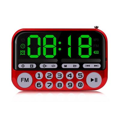 China Mini Portable USB tf Card AM Fm Card Display Transmitter Alarm Clock Led Portable Radio for sale