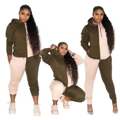 China Breathable Breathable Women Clothing Long Sleever To Contrast Two Color Hoodies And Long Pants Sport Two Piece Sets for sale