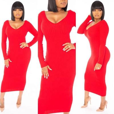 China Custom Made High Quality Breathable Sexy Tight Sweater Long Sleeve Off-the-Shoulder Sweater Drop Dress for sale