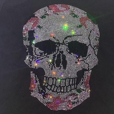 China Custom High Quality Flatback Design Free Sample Skull Rhinestone Zipper Hoodie Rhinestone Iron Transfer Pattern for sale