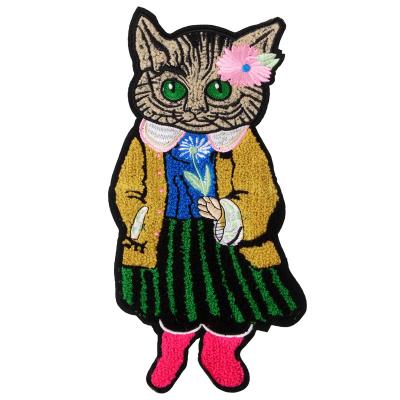 China Viable Custom Cartoon Cat Towel Animal Embroidery Lettered Badges Embroidery Cloth Patches Clothing Accessories Decorative Patterns for sale