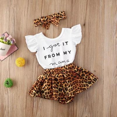 China Sweet Soft Knitted Leopard Casual Toddler Girls Short Sleeve T-shirts and Skirts Baby Clothes Summer Clothing Sets for sale