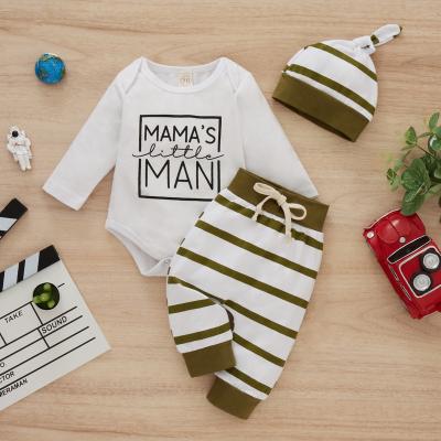 China Autumn Baby Pullover Head White Anti Shrink Printed Sleeve Long Striped Pants Children's Clothing Set for sale