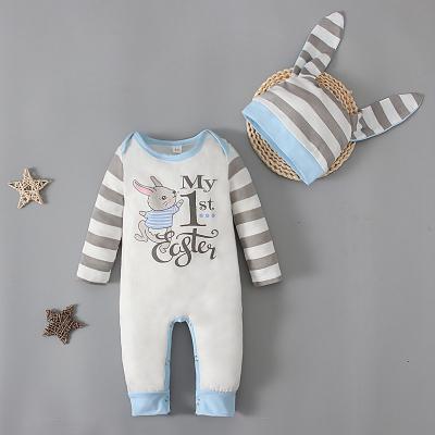 China Spring Leisure Baby Regular Regular Rabbit Hat Set Rose Printed One-Piece Clothes Round Long Neck Sleeve for sale