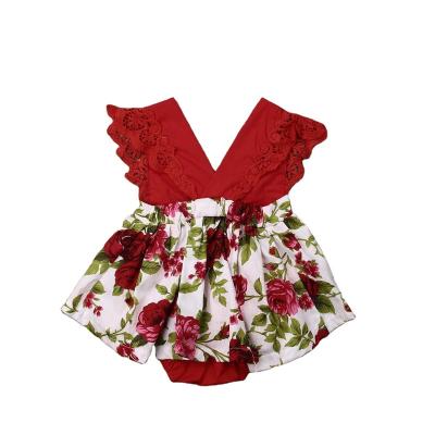 China Float Sleeve Manufacturer China Kids Summer Float Sleeve Clothes Flower Rose Print Baby Girl Cotton Clothing Rompers for sale