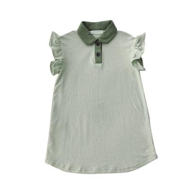 China Summer Girls' Clothing Washable Children's Clothing Green Bubble Neckline Short Sleeve Dress for sale