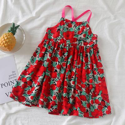 China Girls Dressing Children's Clothing Summer Casual Washable And Comfortable Suspender Red Printed Dress for sale