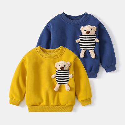 China Breathable Breathable Boys Fashion Autumn Cute Cartoon Stitched Stripe Pocket Teddy Bear Kids Hoodies And Sweatshirts for sale