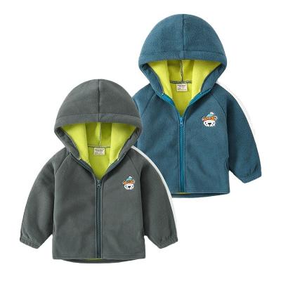 China Sustainable Durable Sporty Craft Kids Dark Green Wool Animal Embroidered Zipper Boys Winter Coat for sale