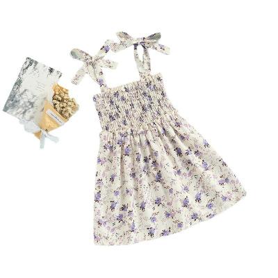 China China online store summer washable casual fashion off the shoulder girls bow sling floral print girls dress dress for sale