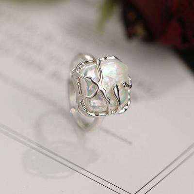 China S925 Sterling Silver Baroque Freshwater Pearl Ring Feminine opening ring square ornament of quality light FASHIONABLE luxury design for sale