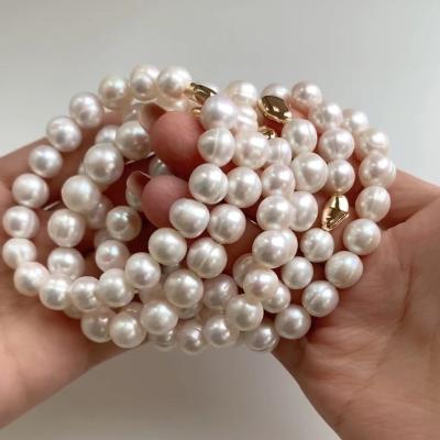 China Baroque Natural Freshwater 8-9 Mm Bracelets Thread Almost Circular Bracelets Contracted Fashion Natural Handmade Beaded String for sale