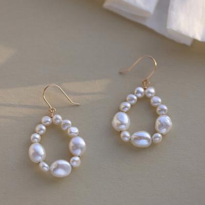 China FASHIONABLE Wholesale Freshwater Shaped Gold French Soft Baroque Earrings Female Natural Pearls 14K Superior Light Luxury for sale