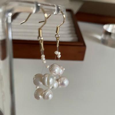 China FASHIONABLE zhiteng baroque natural freshwater threaded pearl earrings 5-6 mm fringed fashion natural handmade pearl for sale